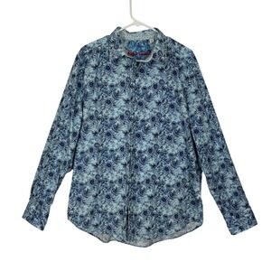 Robert Graham Button Down Shirt Mens XL Blue Floral Classic Fit Stretch Cotton